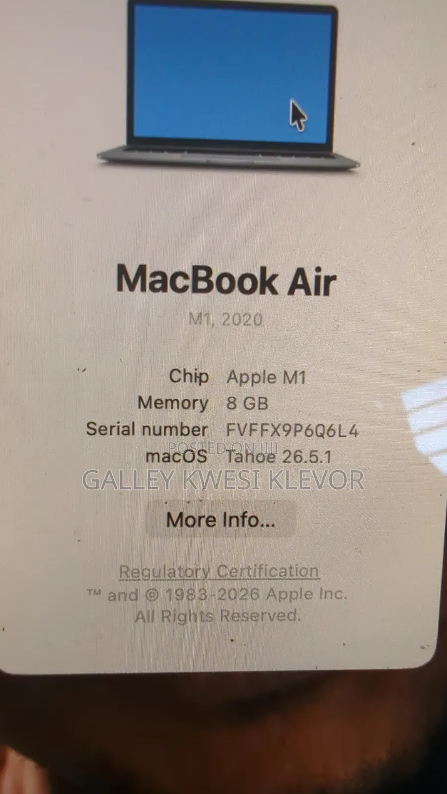 Laptop Apple MacBook Air 8GB Apple M1 SSD 256GB