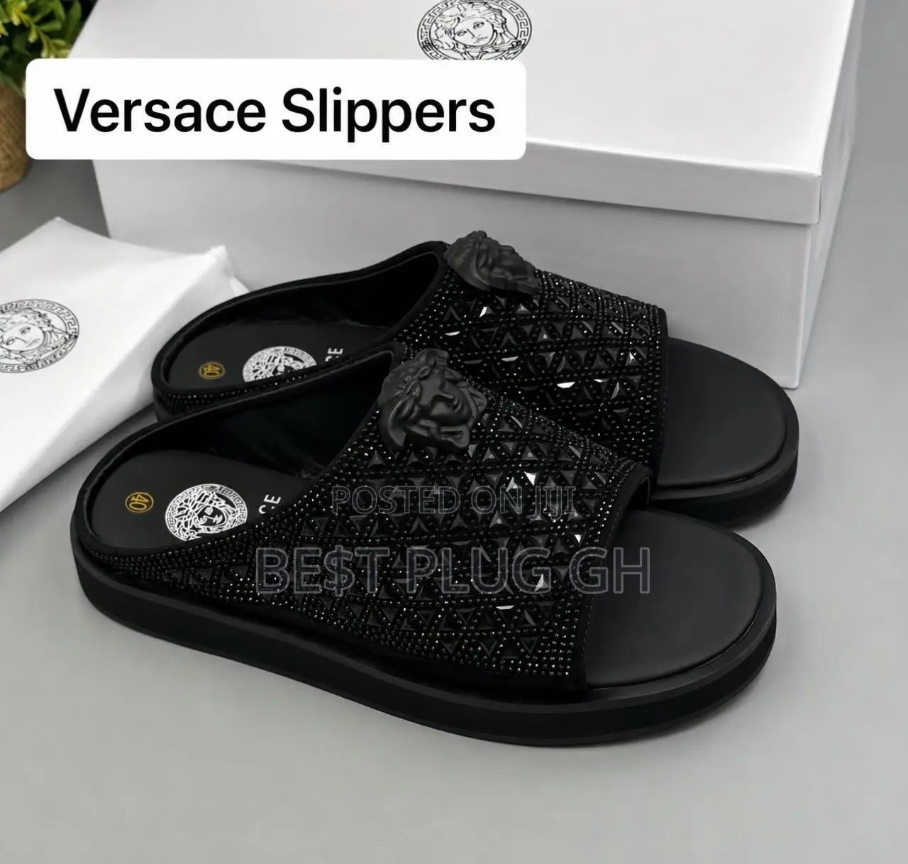 Versace Medusa Black Crystal Slide
