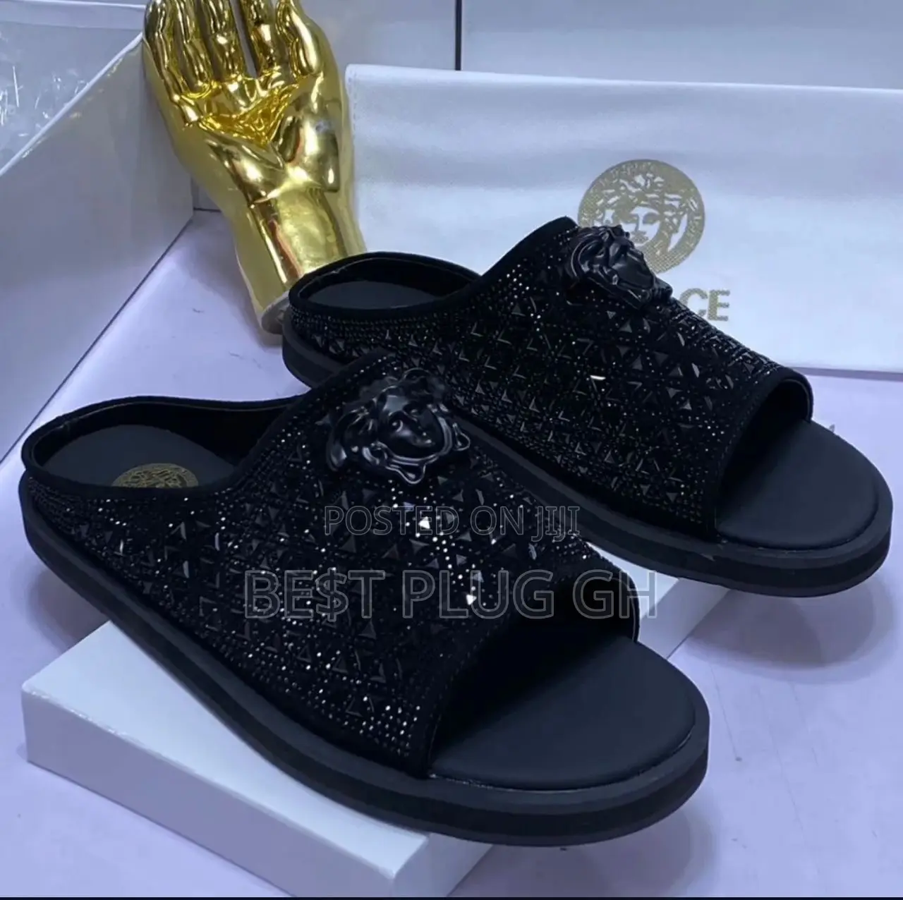Versace Medusa Black Crystal Slide