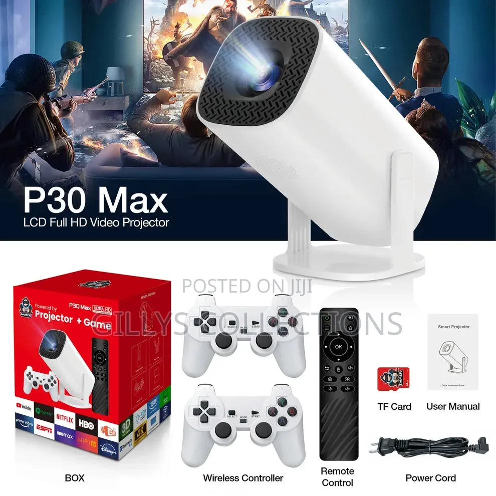 P30 Max Android 4K Projector + Video Game Console Combo