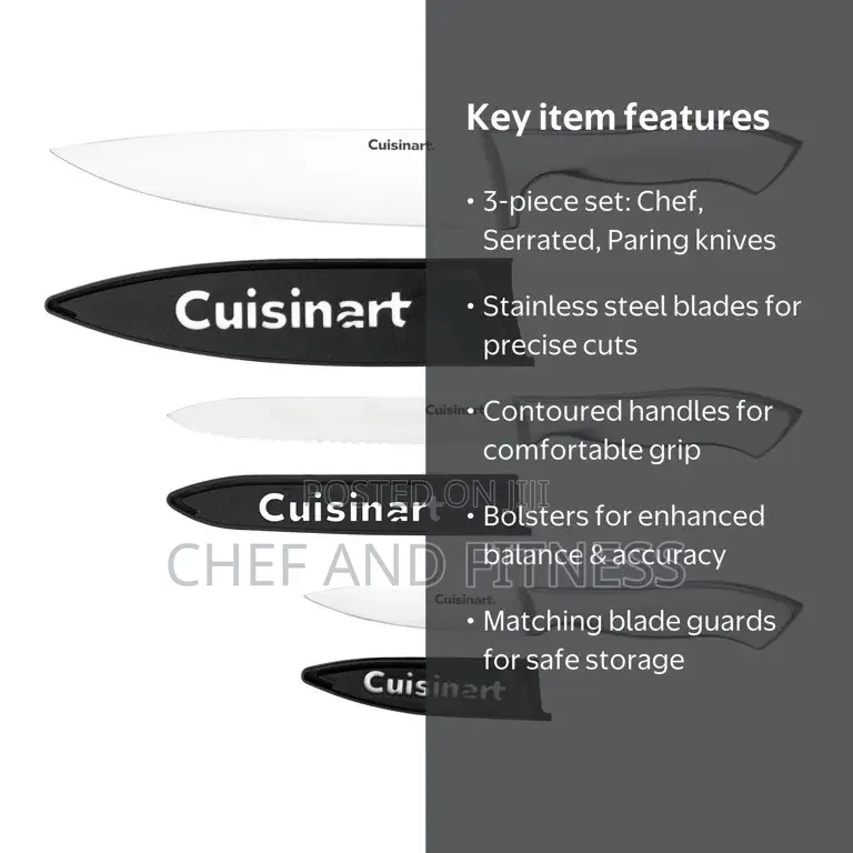 Cuisinart Classic Stainless Steel 3-Piece Knife Set With Blade Guards