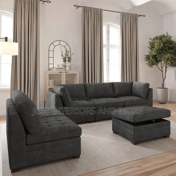 Sofa(Tisdale Modular Sectional 6-Piece Dark Gray With Storage Ottoman)