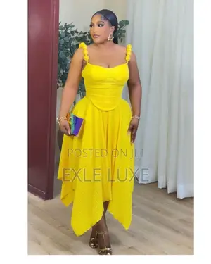 Vibrant Yellow Corset Top & Asymmetric Skirt Set – Ladies Wear