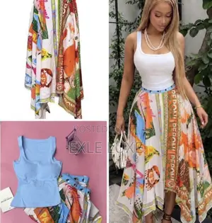 Vibrant Printed Skirt White Halter Top Set – Ladies Fashion