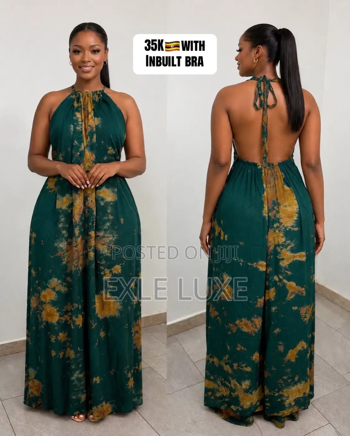 Teal Orange Yellow Printed Backless Maxi Dress – Ladies Wear