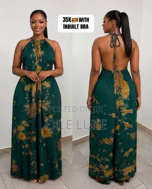 Teal Orange Yellow Printed Backless Maxi Dress – Ladies Wear