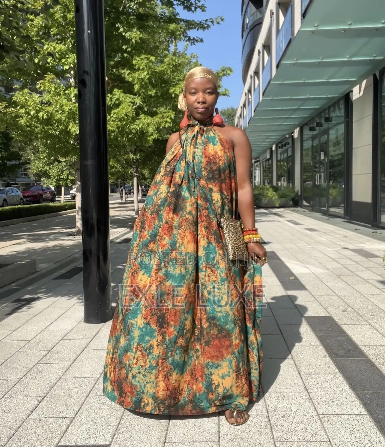 Teal Orange Yellow Printed Backless Maxi Dress – Ladies Wear