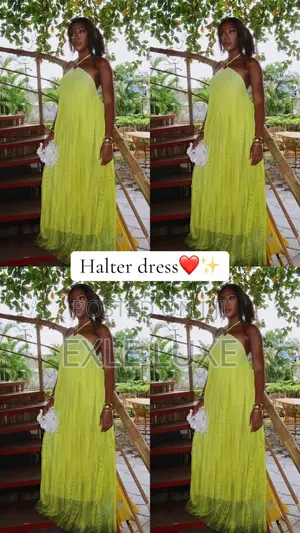 Bright Yellow Halter Neck Maxi Dress – Flowy Ladies Dress