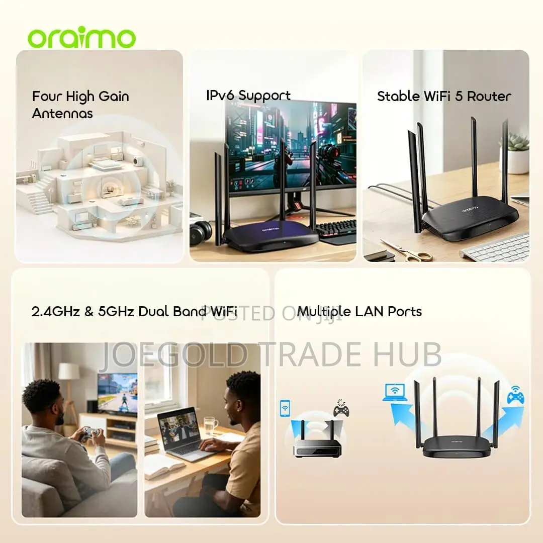 Router(Oraimo AC Dual Band WiFi 5 Router | 2.4G + 5G)