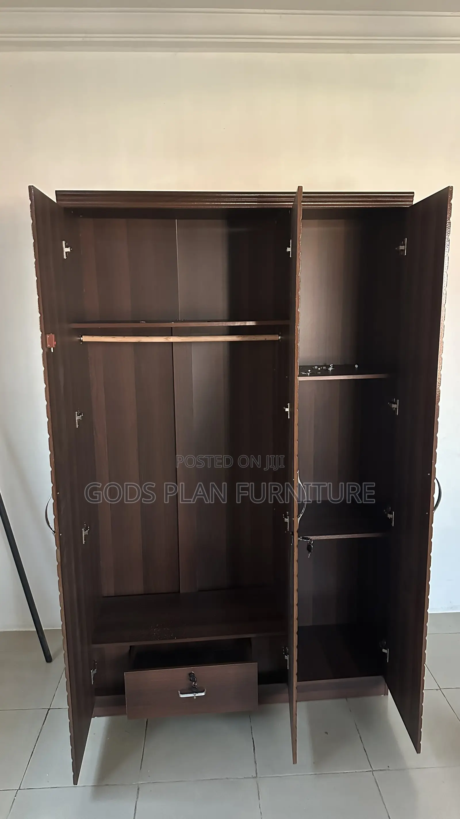 Dark Brown 3 Doors Wardrobe