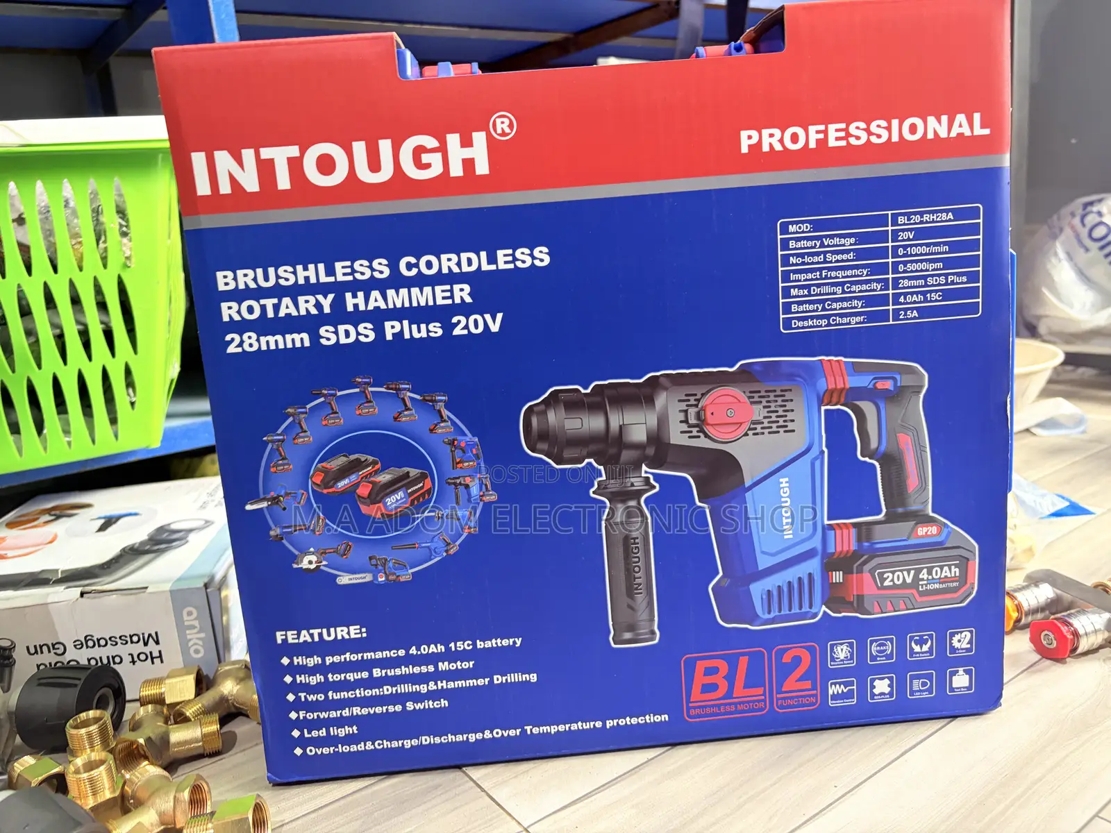 Intough Brushless Cordless Rotary Hammer 28mm SDS Plus 20v
