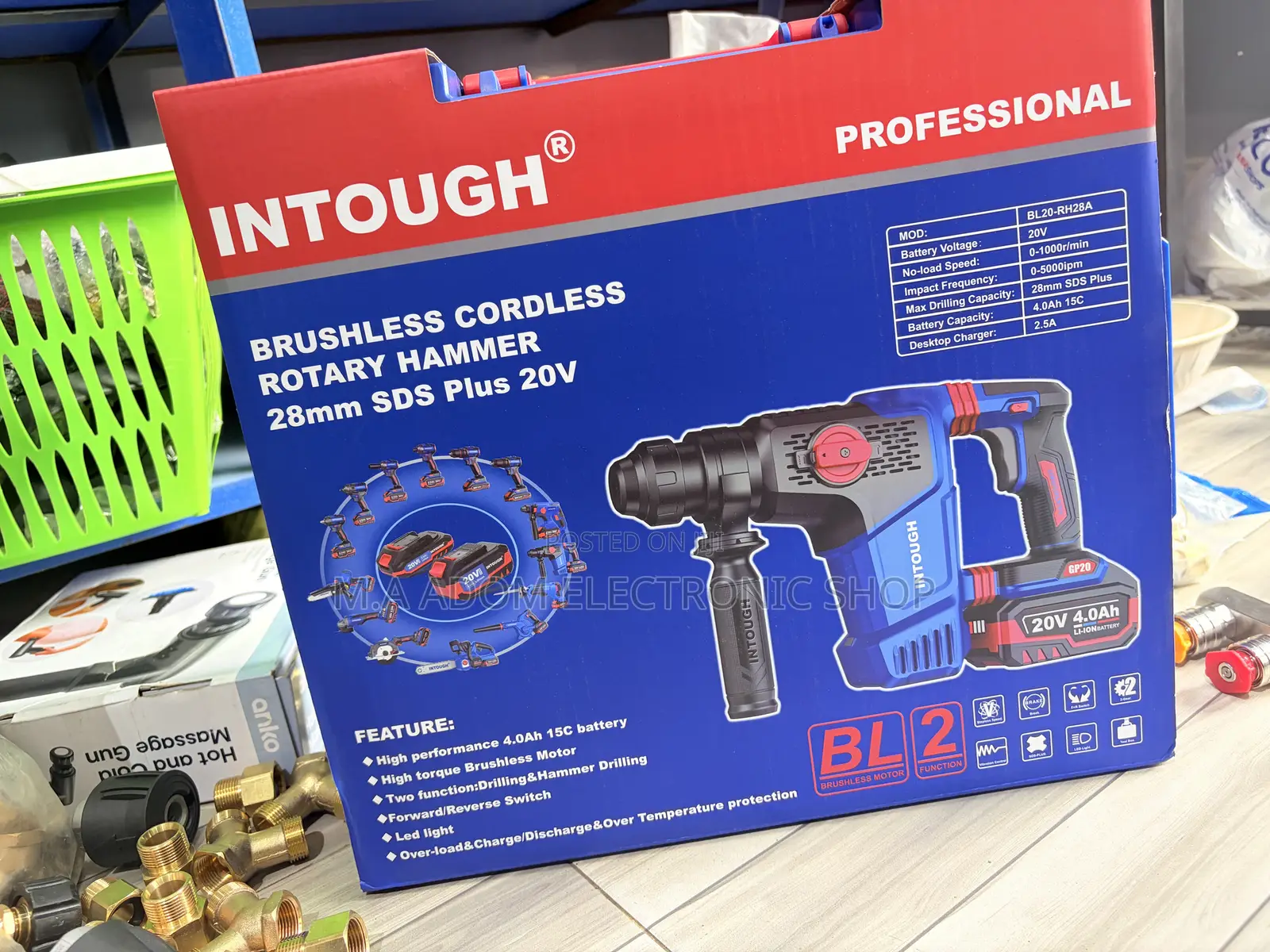 Intough Brushless Cordless Rotary Hammer 28mm SDS Plus 20v