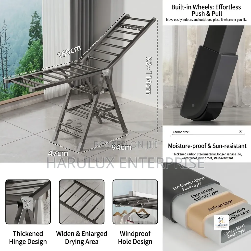Heavy Duty Clothes Drying Rack 160x47cm Foldable Steel Laundry Rack