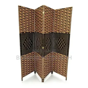 4-Panel Hand-Woven Wicker/Rattan-Style Folding Room Divider