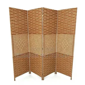 4-Panel Hand-Woven Wicker/Rattan-Style Folding Room Divider