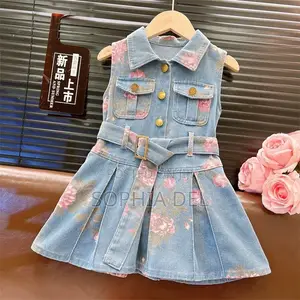 Gorgeous Girls’ Floral Denim Dress With Belt | Sizes 110–140