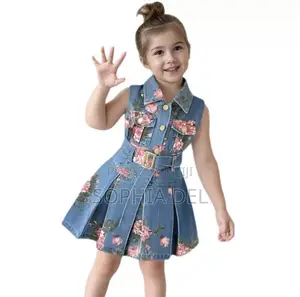 Gorgeous Girls’ Floral Denim Dress With Belt | Sizes 110–140