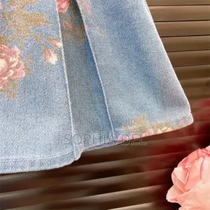 Gorgeous Girls’ Floral Denim Dress With Belt | Sizes 110–140
