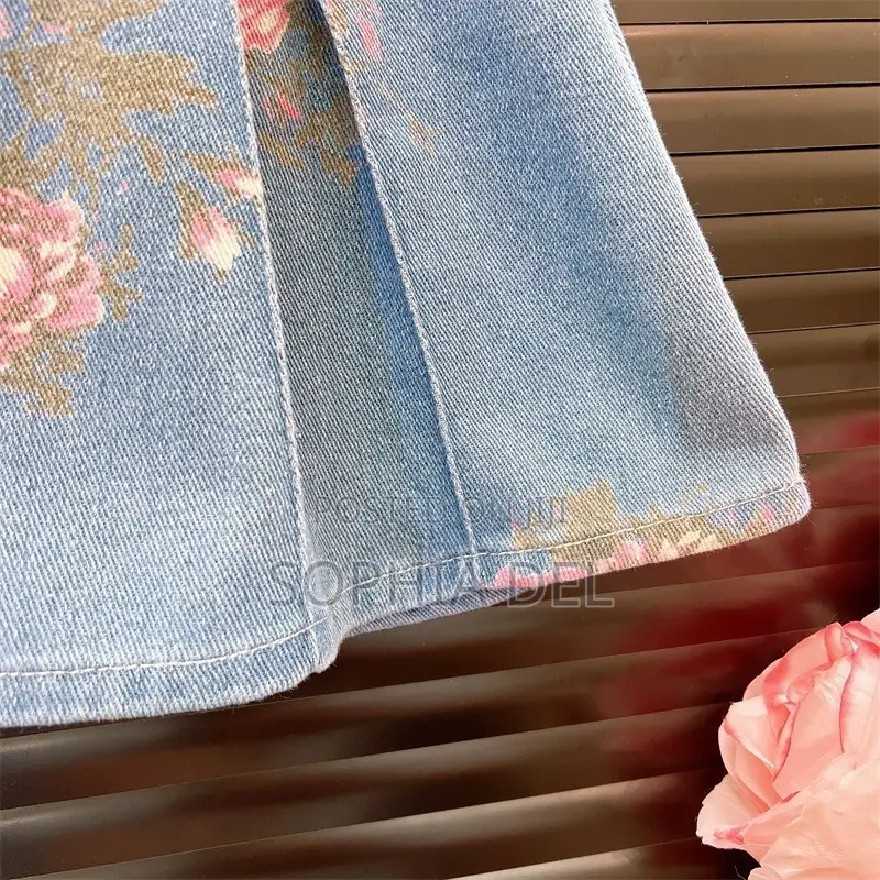 Gorgeous Girls’ Floral Denim Dress With Belt | Sizes 110–140