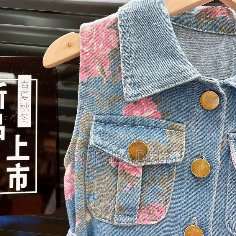 Gorgeous Girls’ Floral Denim Dress With Belt | Sizes 110–140