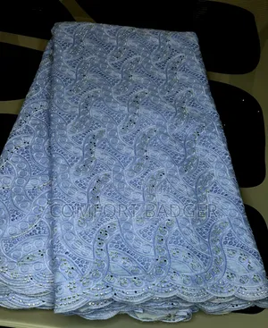 Exquisite Light Blue Swiss Voile Lace With Rhinestones