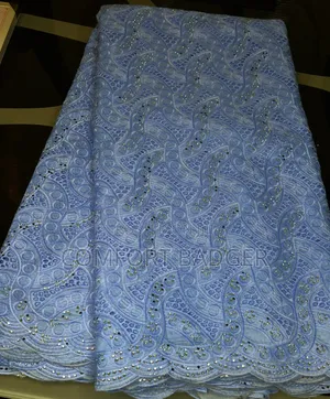 Exquisite Light Blue Swiss Voile Lace With Rhinestones