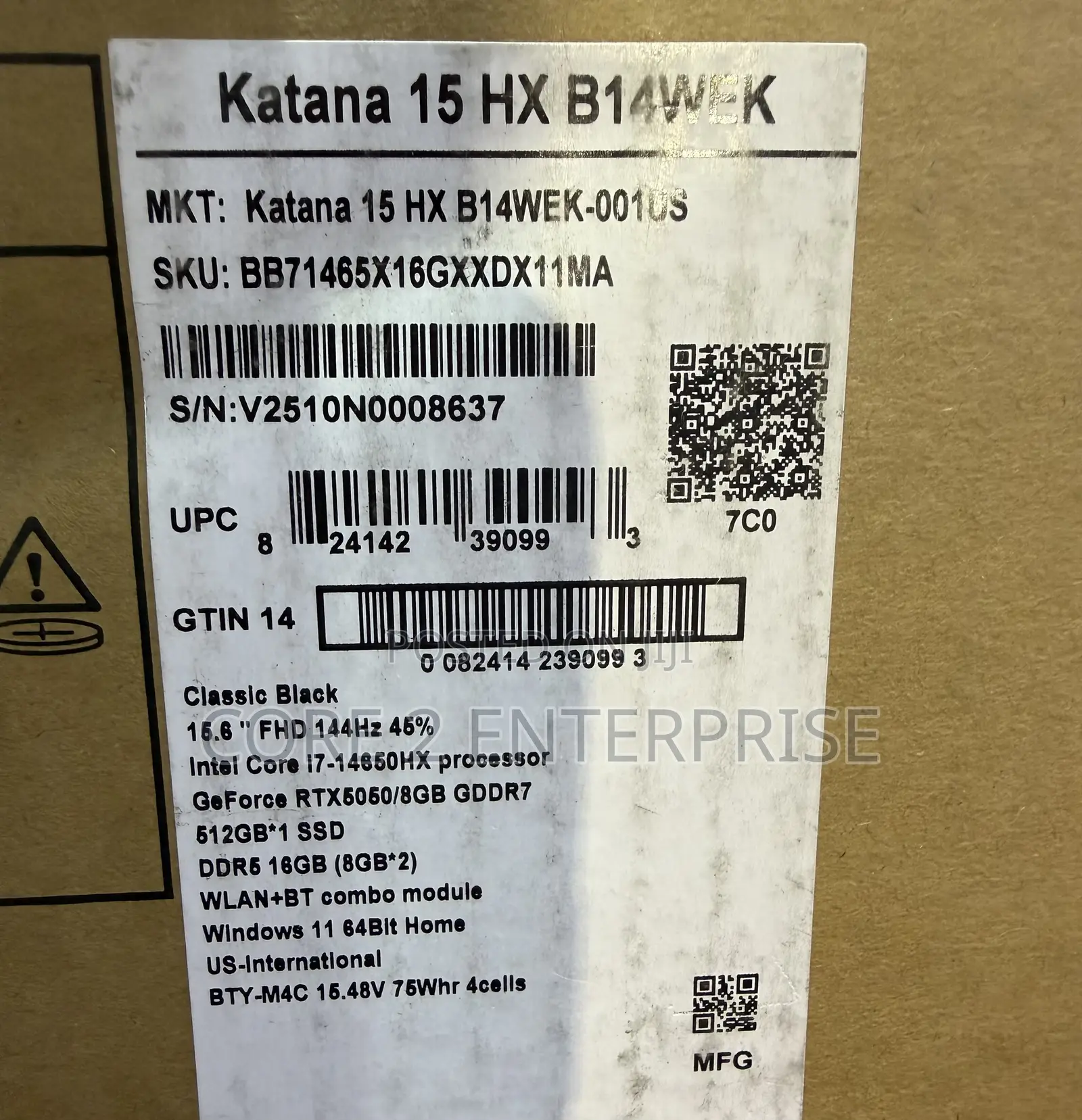 New Laptop MSI Katana 15 16GB Intel Core i7 SSD 512GB