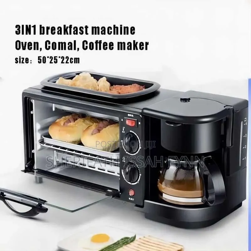 3-in-1 Breakfast Maker Machine - Oven + Grill + Coffee Maker