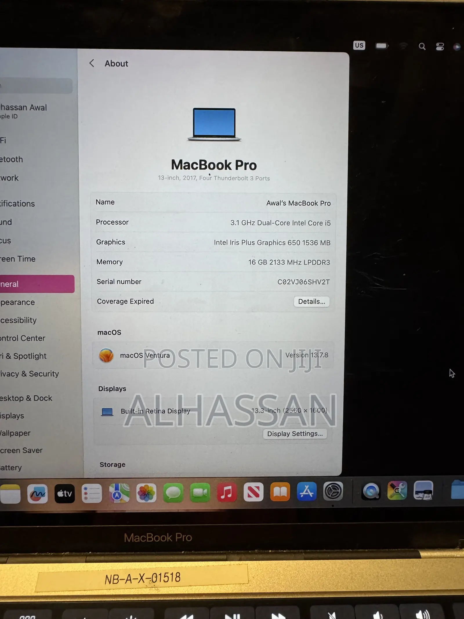 Laptop Apple MacBook Pro 2017 16GB Intel Core i5 SSD 512GB