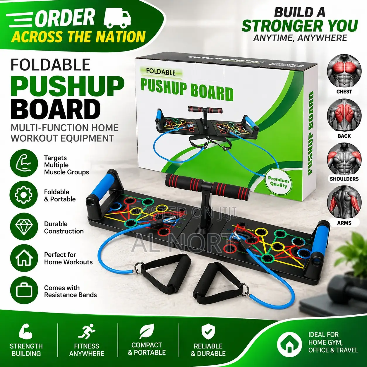 Foldable Push-Up Board With Resistance Bands