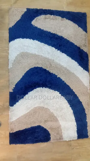 Modern Abstract Shag Rug – Blue, Cream Beige