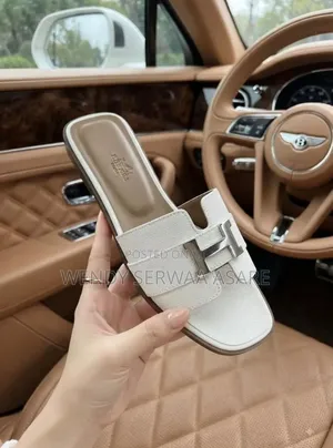 Ladies Luxury H Designer Flat Slide Slippers-White-Soft Leather Causal