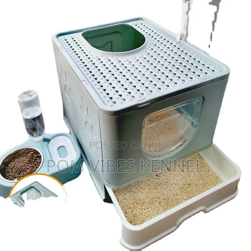 Foldable, Fully Enclosed Top-Entry Cat Litter Box
