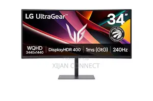 LG 34” UltraGear Curved Gaming Monitor, 240Hz, With Built-in Speaker.