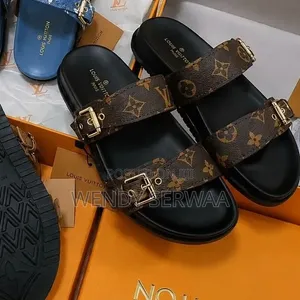 Ladies Louis Vuitton Born Dia Double Strap Slide- LV Monogram Sandals