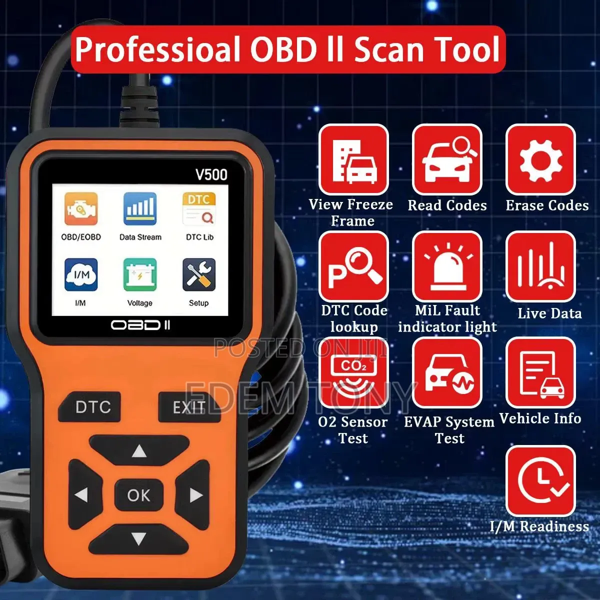 V500 OBD2 Scanner Diagnostic Tool,Code Reader Battery Voltage Tester