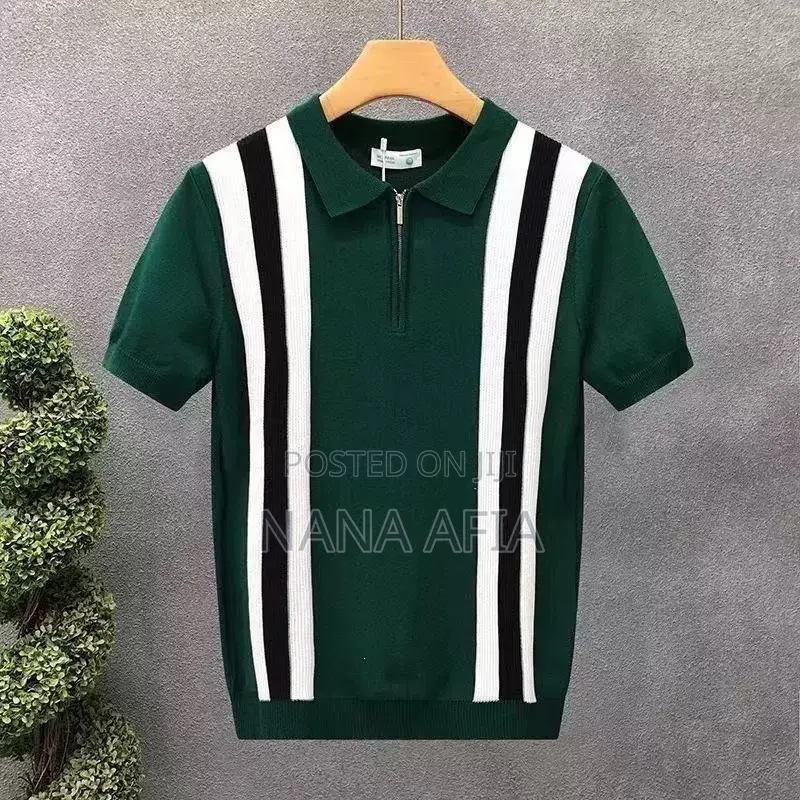 New Summer Men’s Color-Block Knitted Polo Shirt