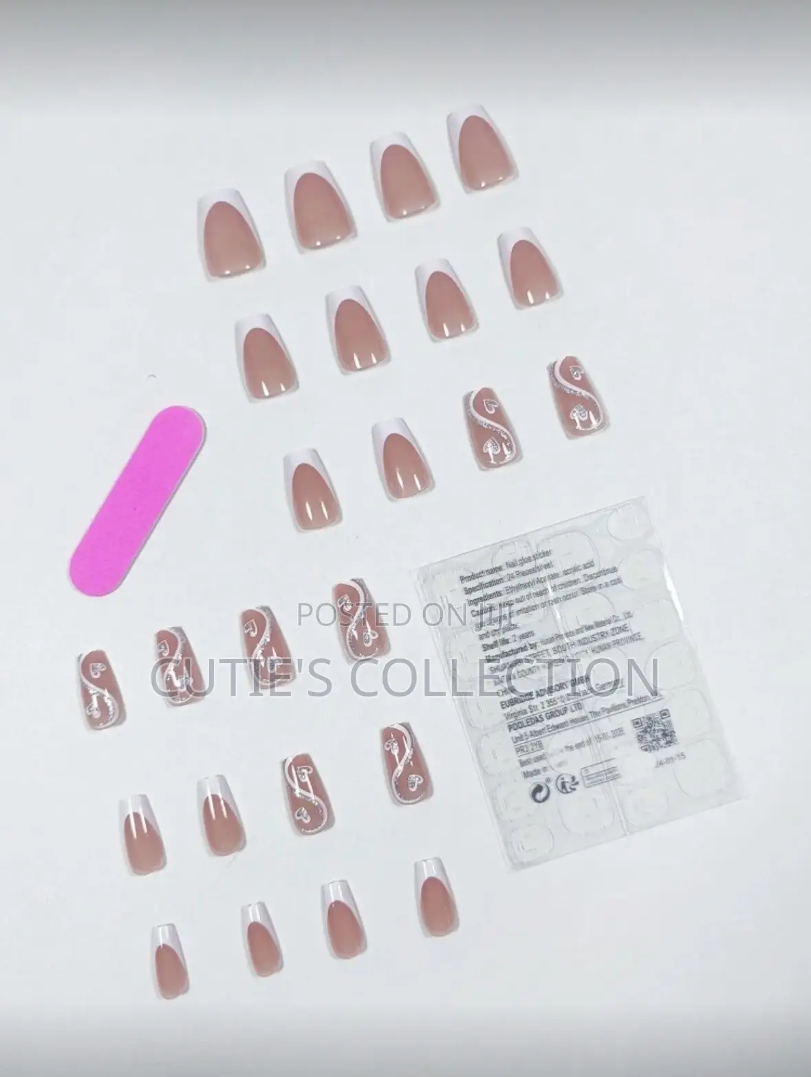 24-PCS Press-on Nails With Heart Shaped + Adhesive Tape +Nail Glue