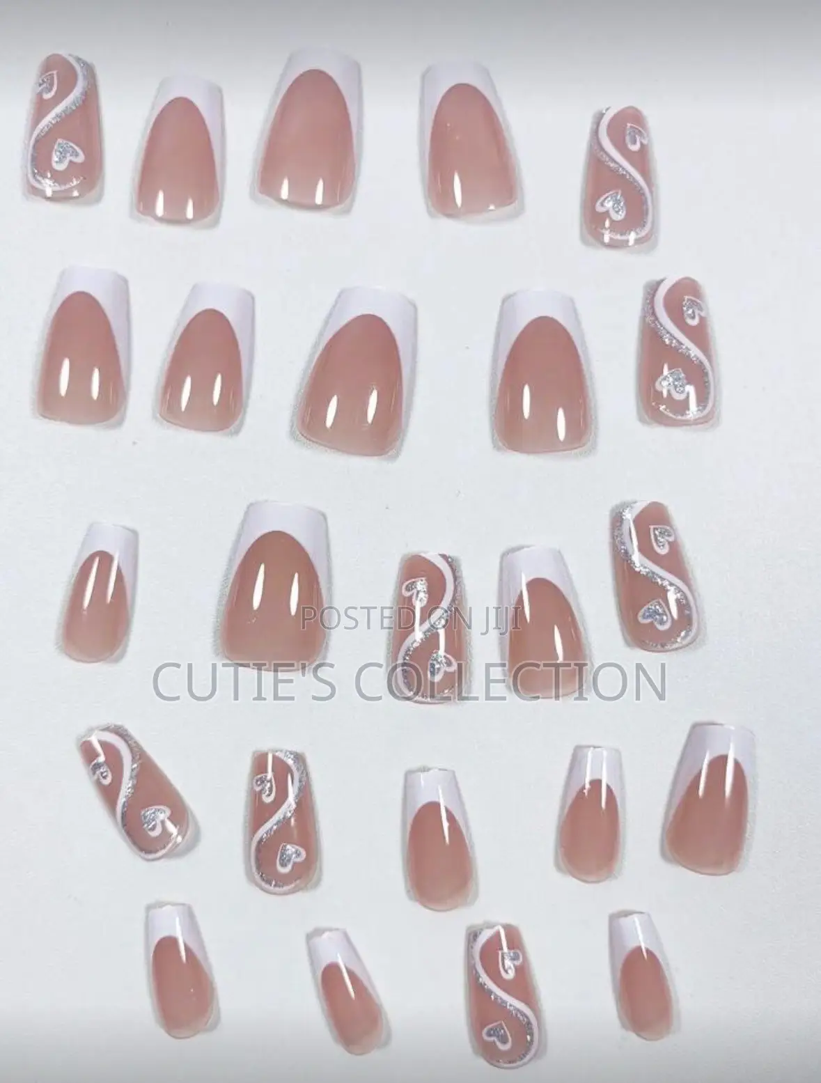24-PCS Press-on Nails With Heart Shaped + Adhesive Tape +Nail Glue