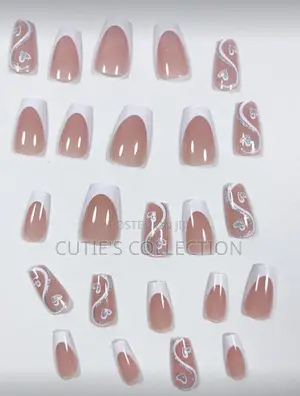 24-PCS Press-on Nails With Heart Shaped + Adhesive Tape +Nail Glue