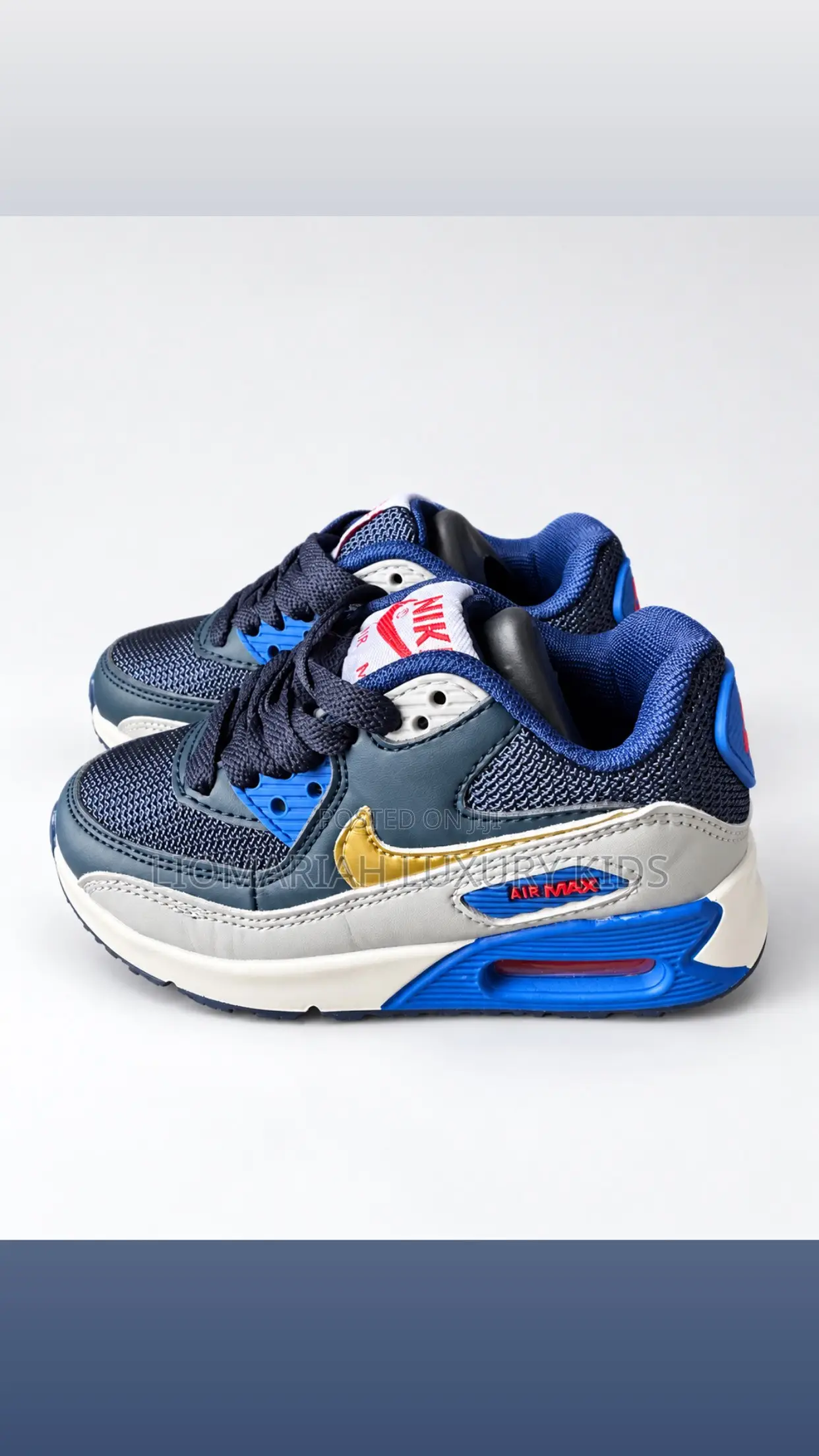 Kids Navy Blue, Grey Gold Air Max Sneakers