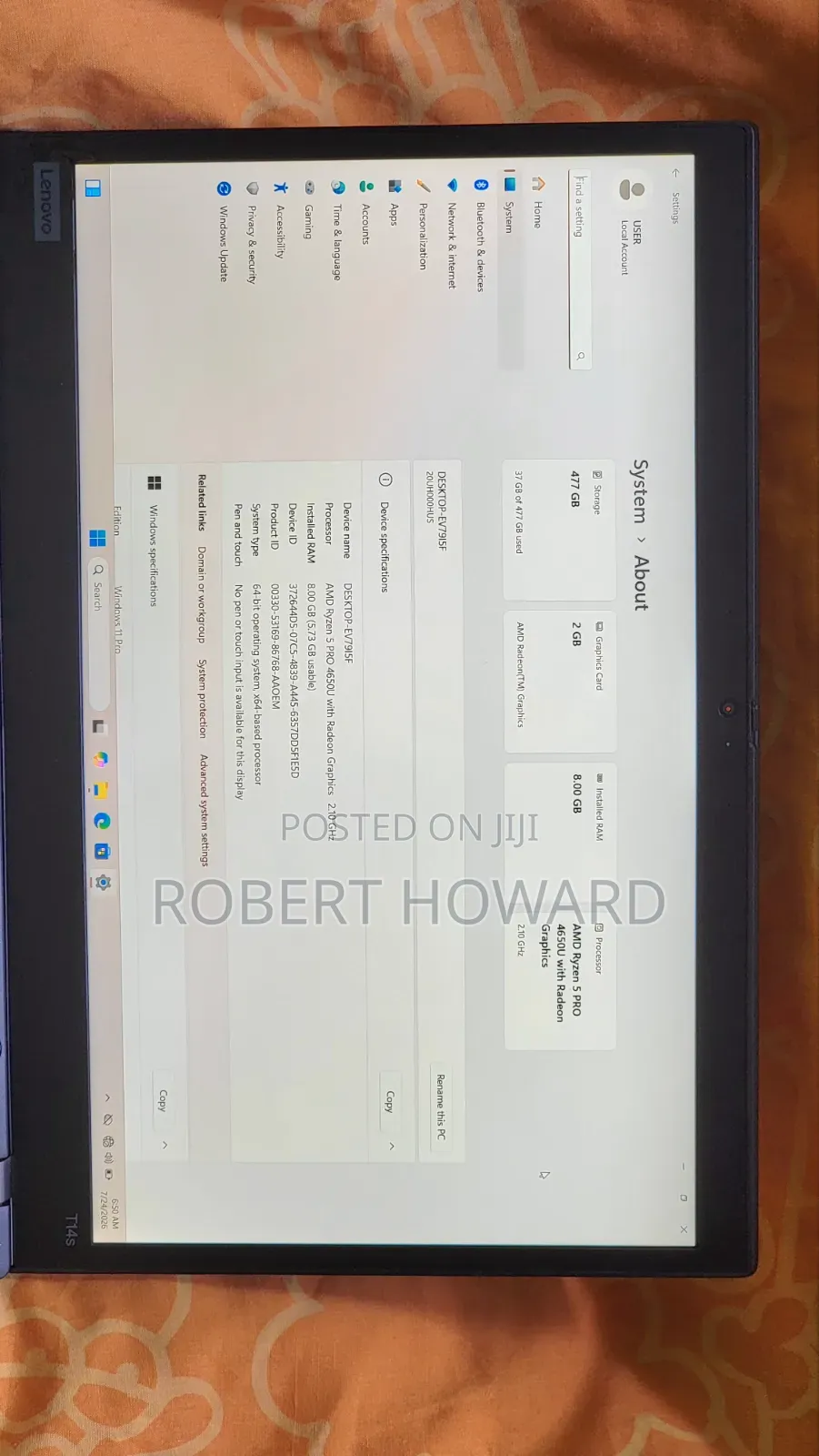 Laptop Lenovo ThinkPad T14s Gen 1 8GB AMD Ryzen 5 SSD 512GB