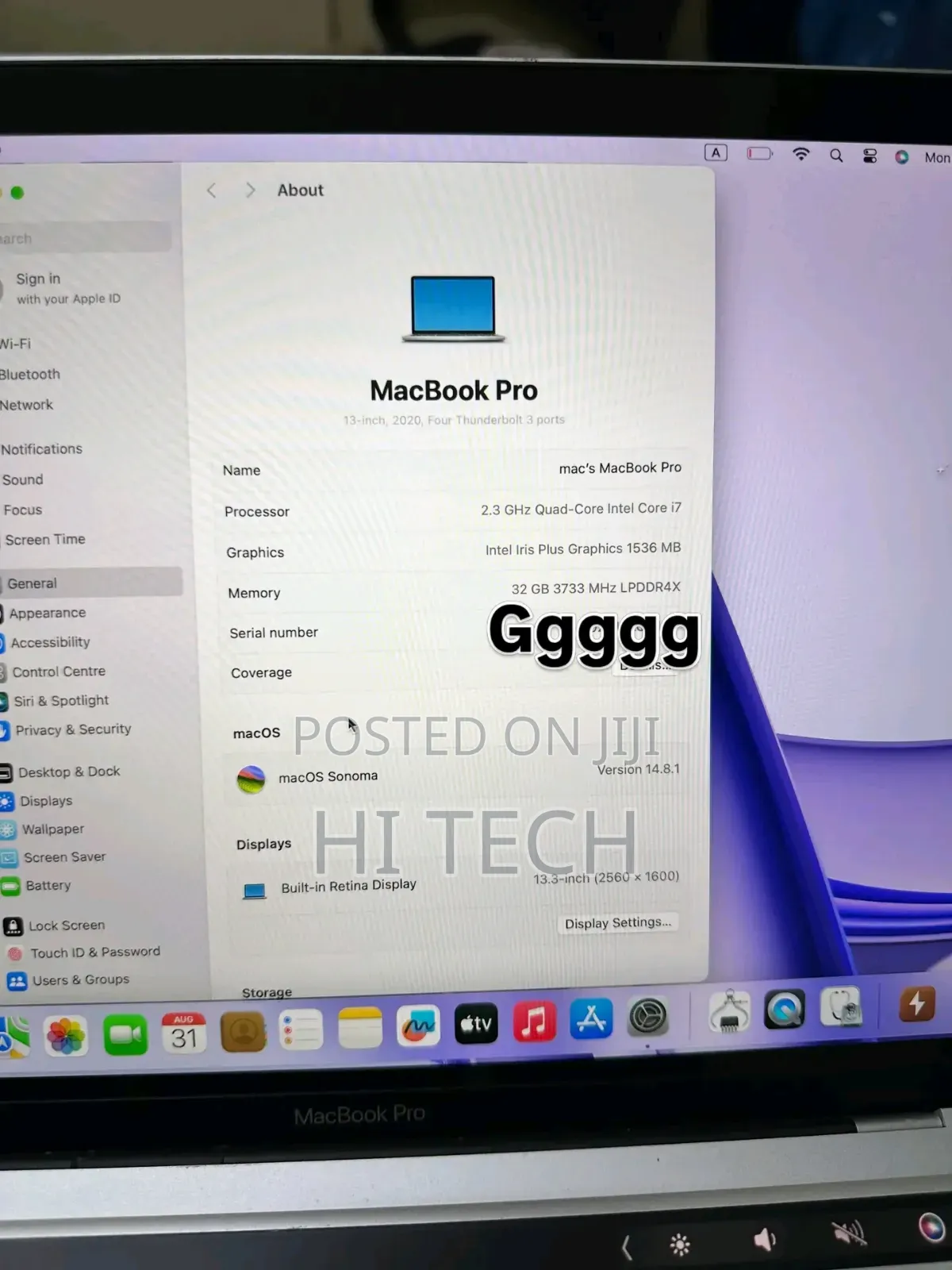 Laptop Apple MacBook Pro 2020 32GB Intel Core i7 SSD 512GB