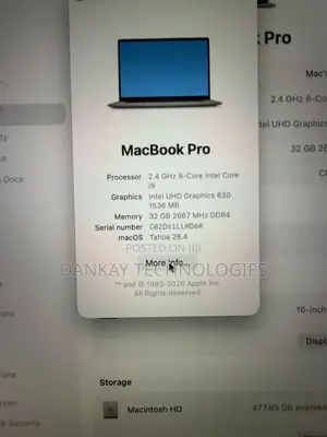Laptop Apple MacBook Pro 16GB Intel Core i9 SSD 512GB