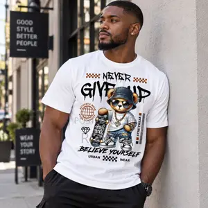 100% Cotton, Bear Graphic Print T-Shirt, Men's T-Shirt, Short Sleeve