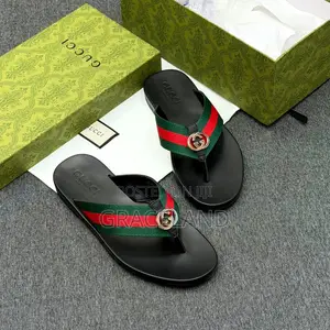 This Is Original Men Gucci 3 Straps Green -Red-Green Slippers