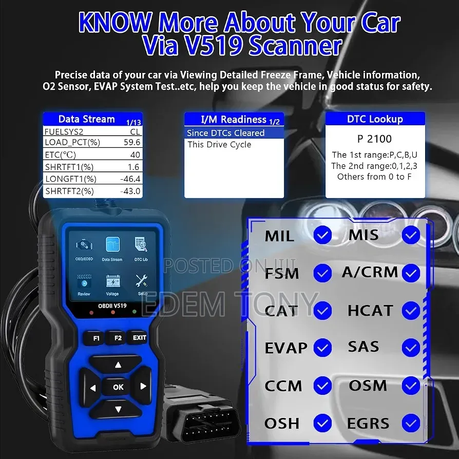 V519 OBD II Car Scanner, Diagnostic Error Finder,Fault Code Detection