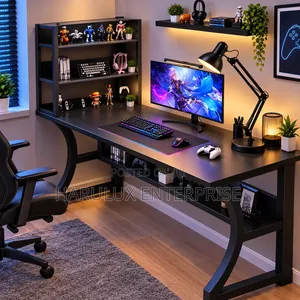 4-in-1 Gaming Desk Combo With Shelf, Desk Lamp Laptop Stand (Black)