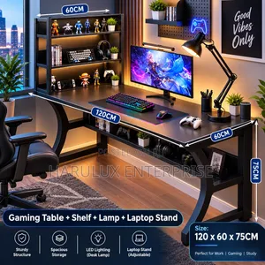4-in-1 Gaming Desk Combo With Shelf, Desk Lamp Laptop Stand (Black)