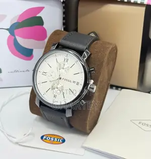 Fossil Men’s Chronograph Watch – Black Dial Genuine Leather Strap